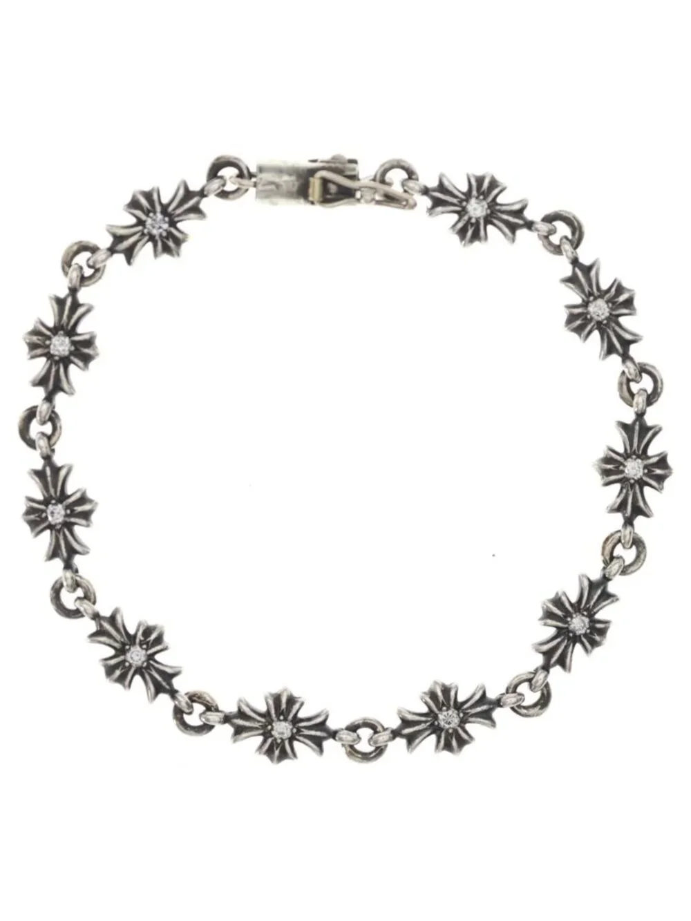 Chrome Hearts Tny CH Pls P Dia Tiny Ech Plus Pave Diamond Silver Bracelet